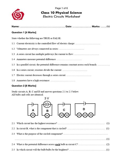 class  electric circuits consolidation worksheet  series