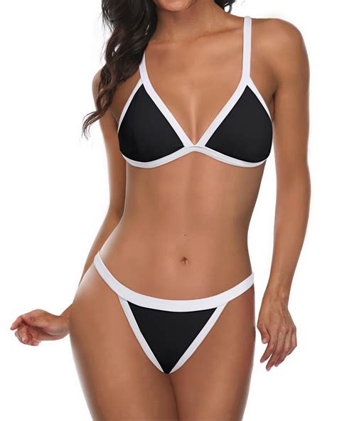 Tempt Me Women Black White Triangle Bikini Sets Two Piece Sexy Swimsuit Cheeky High Cut Bathing