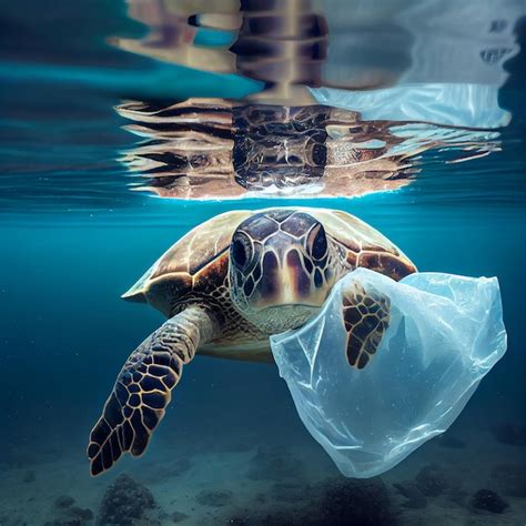 Premium AI Image Sea Turtle Eating A Plastic Bag Environment