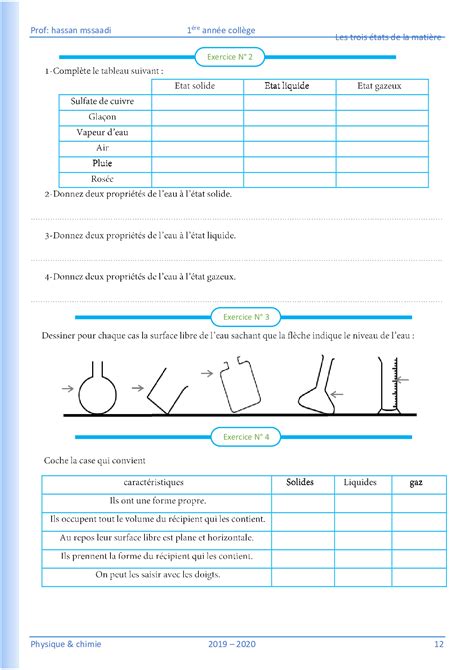 Les états Physiques De La Matière Activités 2 Alloschool