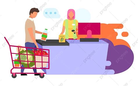 Gambar Belanja Di Supermarket Ilustrasi Vektor Datar Pembelanja