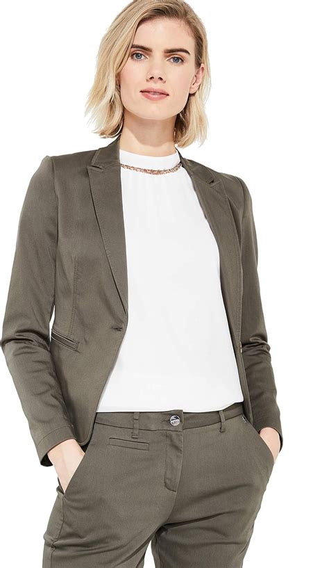 Comma Damen Eleganter Stretch Blazer Khaki Amazon De Fashion