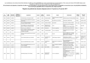 Registre de publicité des dossiers déposés entre le 2 et 15