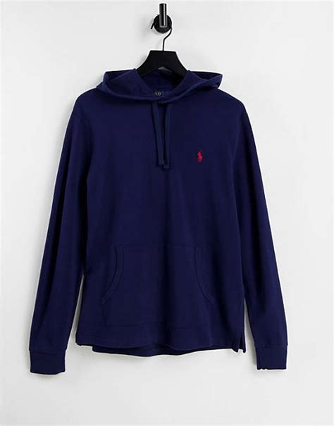 Polo Ralph Lauren Player Logo Pique Hoodie In Navy Asos