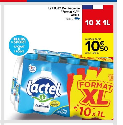 Promo Lait U H T Demi Cr M Format Xl Lactel Chez Carrefour