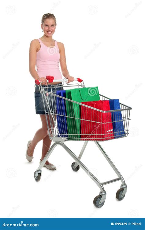 Woman With Shopping Cart Stock Image Image Of Smiling 699429