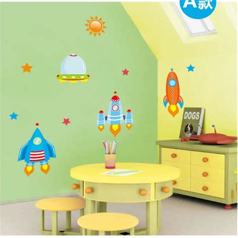 Cartoon Spaceship Rocket Wall Stickers for Kids Room Home Decoration ...