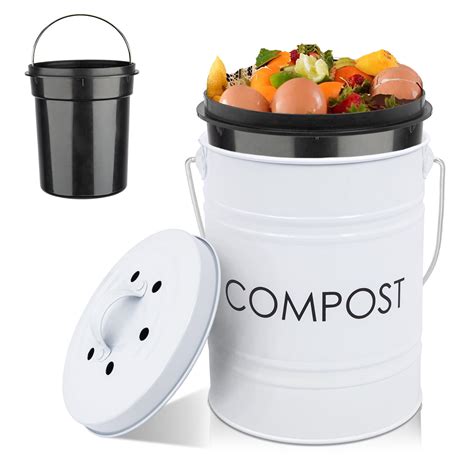 Vipush Kitchen Countertop Compost Bin with Lid, Small Metal Food Pail ...