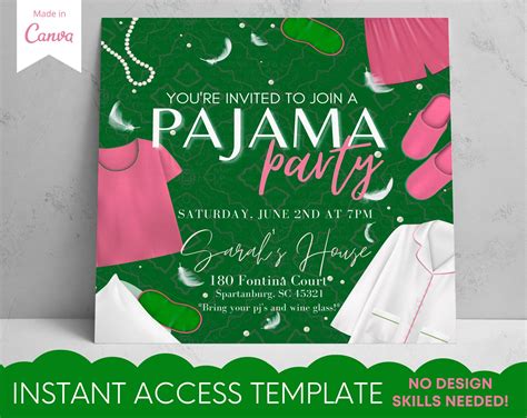 Adult Pajamas And Pearls Party Pink Invitation Template Girls Night In