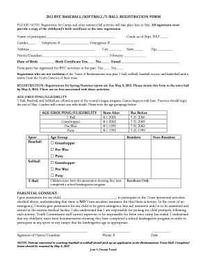 Fillable Online Byc Baseball Softball T Ball Registration Form