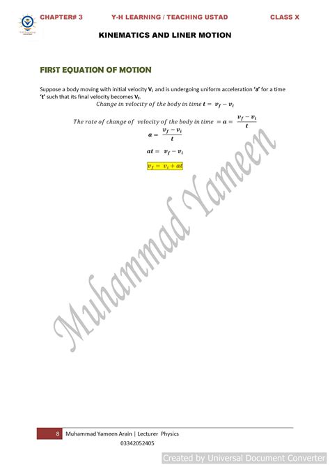 First Equation of Motion, Derivation ~ Teaching Ustad