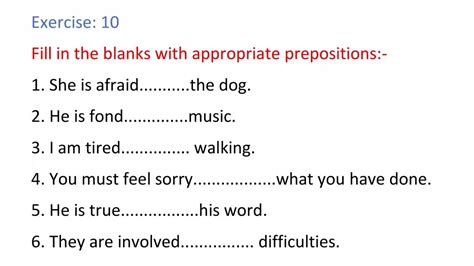 Exercise 10 Fill In The Blanks With Appropriate Prepositions Class