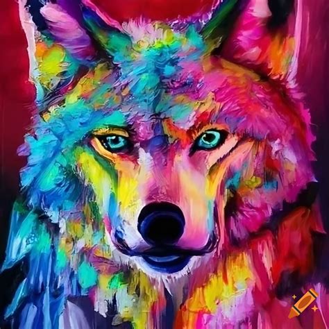 Acrylic Painting Of A Vibrant Wolf