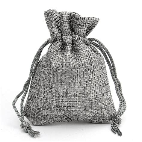 10PCS Grey Burlap Bags Jute Hessian Drawstring Sack Small Wedding Favor