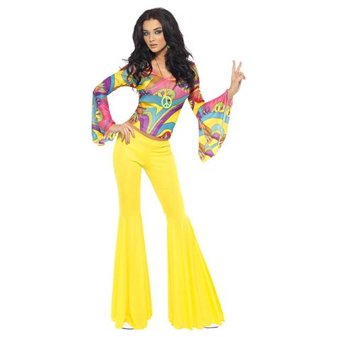 70s Groovy Babe Costume Adult Yellowith Black Fever Medium Female Yellow Fancy Dress Party Book