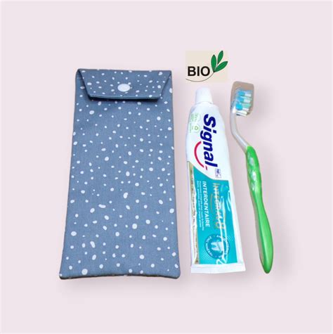 Etui pour brosse à dents et dentifrice coton biologique motif pois sur