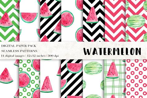 Watermelon Digital Papers Watercolor Fruit Seamless Pattern