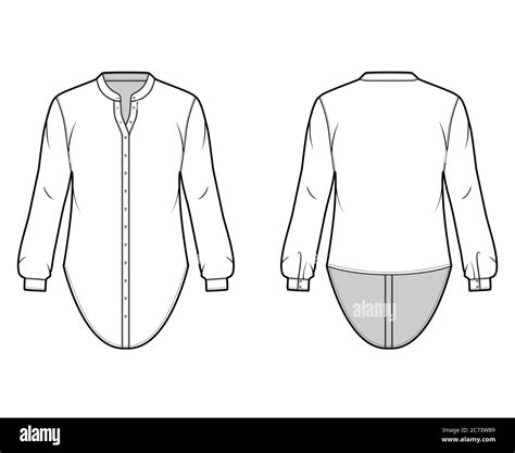 Shirt Technical Fashion Illustration With Curved Mandarin Stand Collar