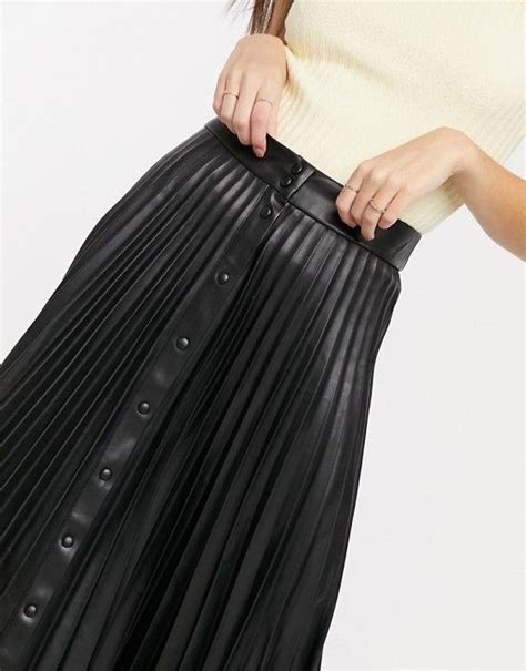 Stradivarius Faux Leather Pleated Midi Skirt In Black ASOS Skirts