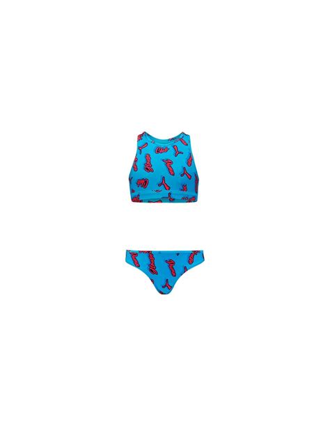 Bikini Puma Swim Girls Printed Set 1P Infantil Azul Bright Rojo Atmósfera Sport