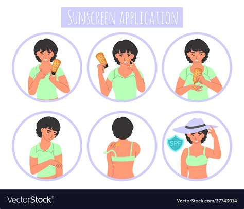 Sunscreen Application Steps Flat Royalty Free Vector Image