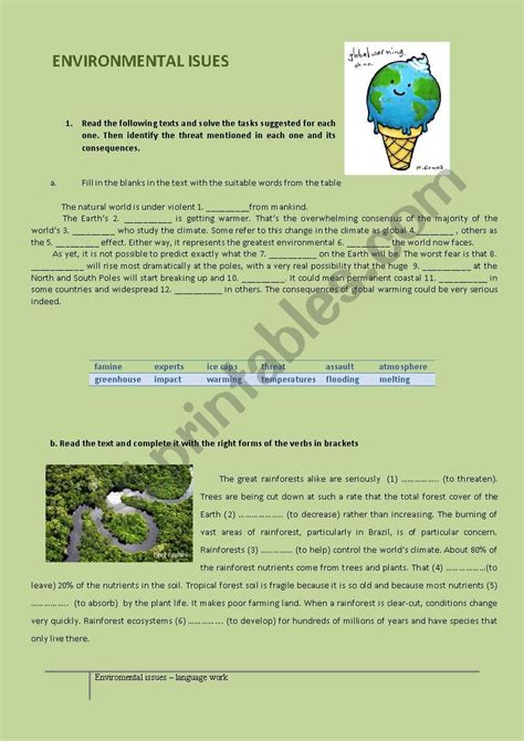 Environmental Issues ESL Worksheet By Bigbang