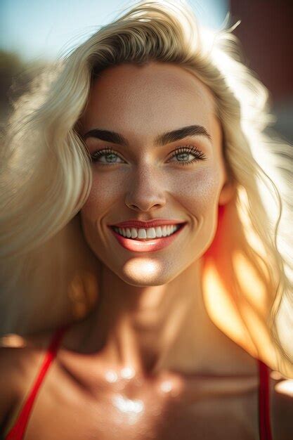 Premium AI Image A Close Up Of A Woman With Blonde Hair Smiling