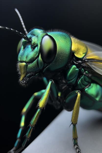 Premium AI Image | A green wasp with a yellow and green head