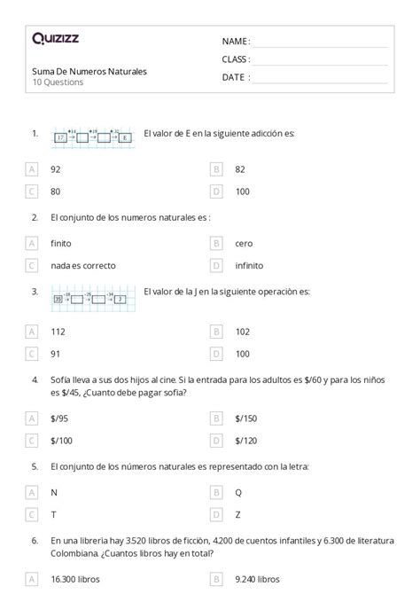 Adici N Dentro De Hojas De Trabajo Para Grado En Quizizz