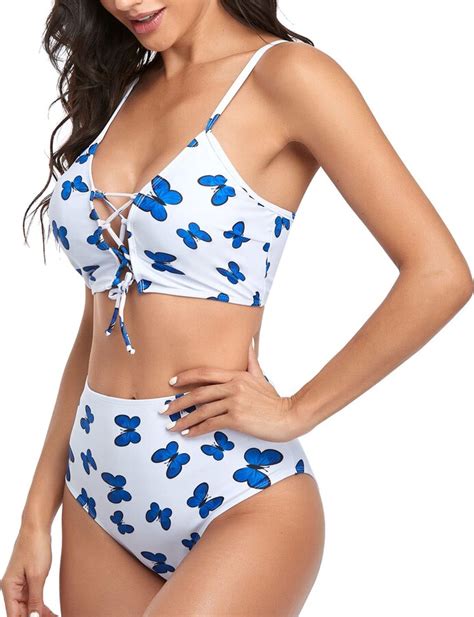 Greensen 2 Piece Womens Swimsuits Bikini Set High Waist Swimsuit Tie