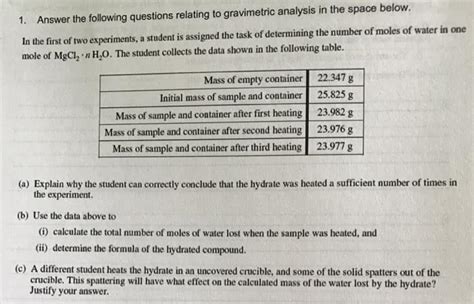 OneClass Answer The Following Questions Relating To Gravimetric