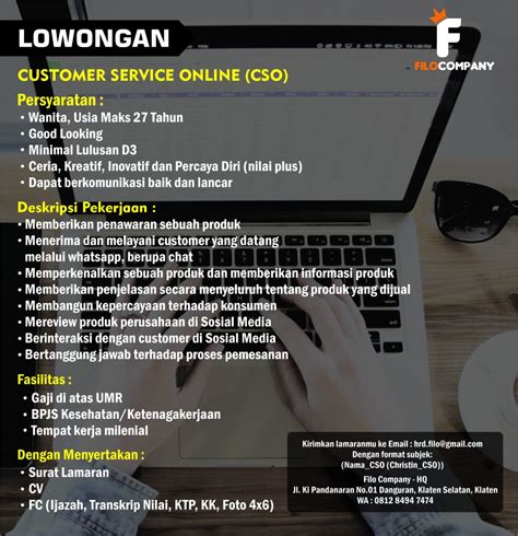 Lowongan Kerja Customer Service Online Cso Staff Finance