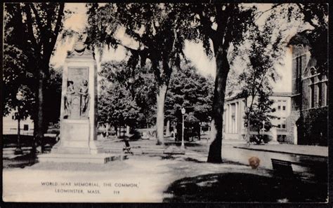 World War Memorial on The Common Leominster MA postcard 1938