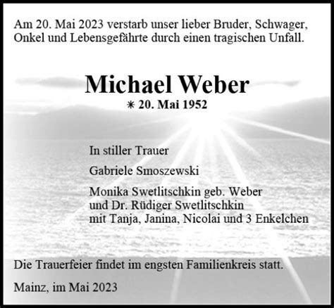 Traueranzeigen Von Michael Weber Vrm Trauer De