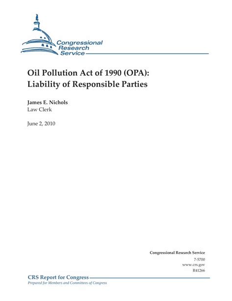 Pdf Oil Pollution Act Of Opa Liability Of Responsible