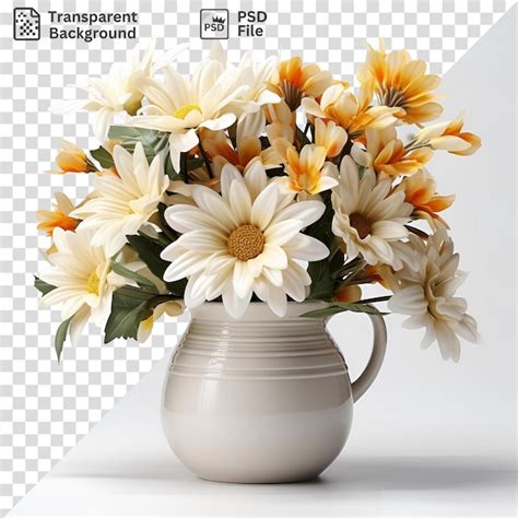 Premium Psd Transparent White And Yellow Flowers In A White Vase Sit