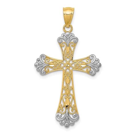 K Two Tone Gold Cross Pendant For Women Men G L Mm W Mm Ebay