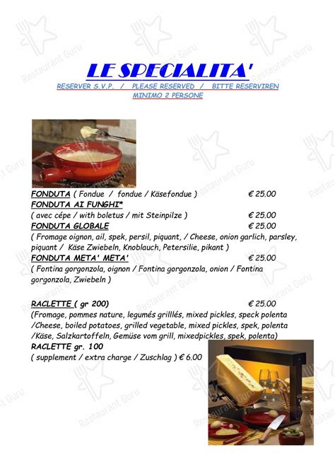 Menu Da Albergo Casa Della Neve Ristorante Mottarone Regione