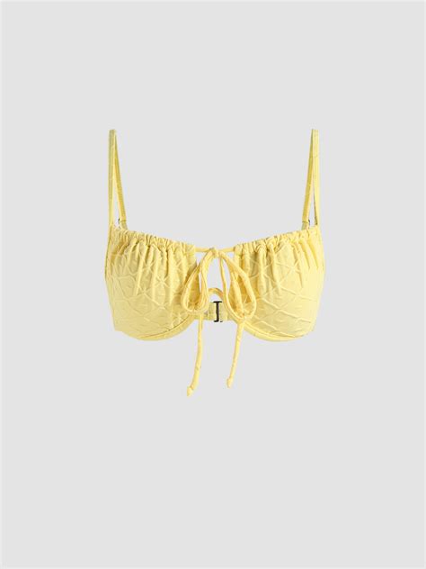 V Neck Geometric Drawstring Underwire Bikini Top For Vacation Swimming Pool Beach