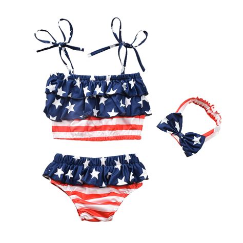 Piece Swim Sets For Baby Girls Th Of July Star Flag Adjusted Strap Bikini Bathing Suits