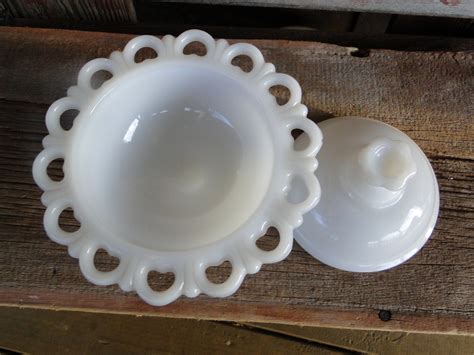 Vintage White Milk Glass Covered Candy Dish With Lid Vintage