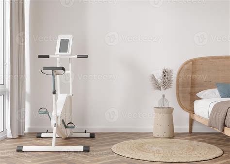 Modern room with fitness bike. Sport equipment in contemporary interior