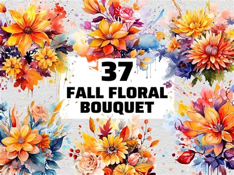 Fall Flowers, Fall Bouquet, Floral Clipart, Floral Bouquet PNG, Floral ...