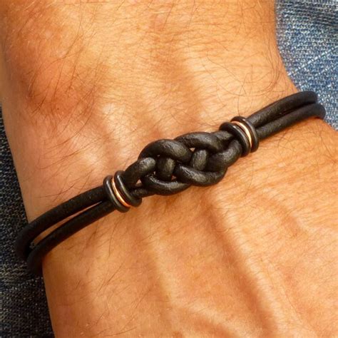 Black Celtic Leather Bracelet Infinity Knot Bracelet Unisex Etsy