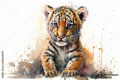 Watercolor painting of a cute baby tiger. Baby tiger. generative ai. Aquarelle illustration ...