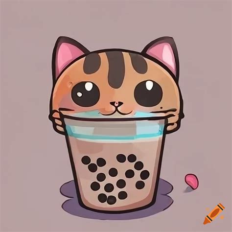 Cute Cat Drinking Boba Milk Tea Clipart On Craiyon