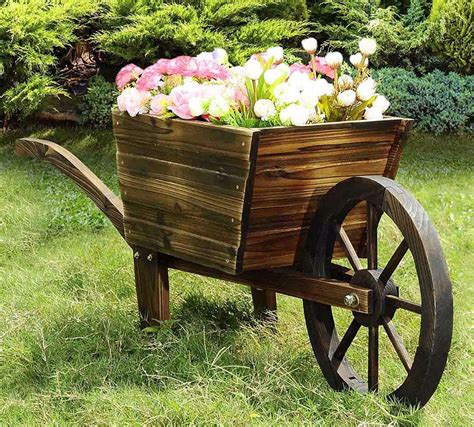 Rustic Wood Wheelbarrow Planter Decoration Wheelbarrow Planter Wheelbarrow Creative Gardening