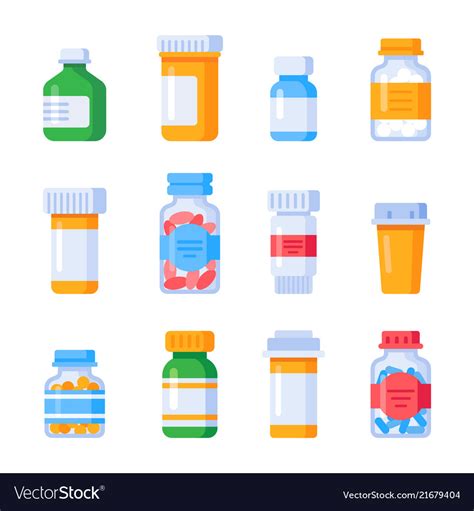 Flat medicine bottles vitamin bottle Royalty Free Vector