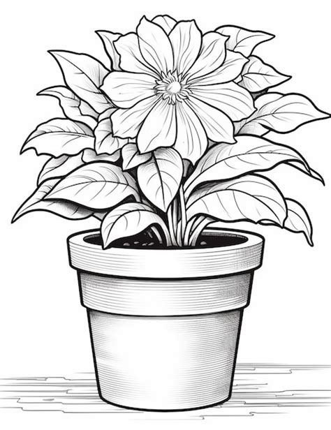 Un Dibujo De Una Planta En Maceta Con Flores Sobre Una Mesa Generativa