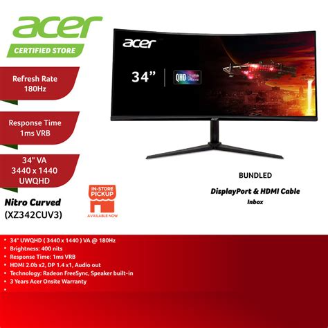 Acer Nitro Xz Cuv Uwqhd Hz Curved Gaming Monitor Speaker